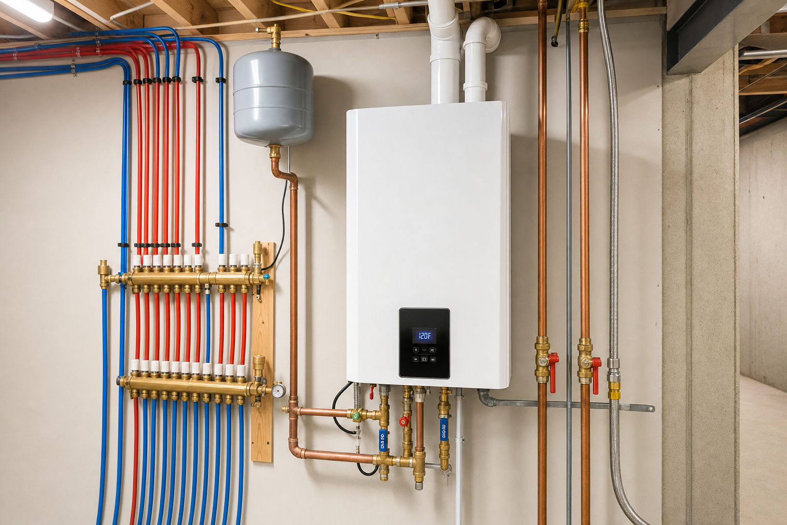New wall-hung high-efficiency combi boiler with PEX manifold
